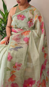 Pista green tissue linen saree - W492