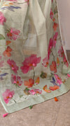 Pista green tissue linen saree - W492