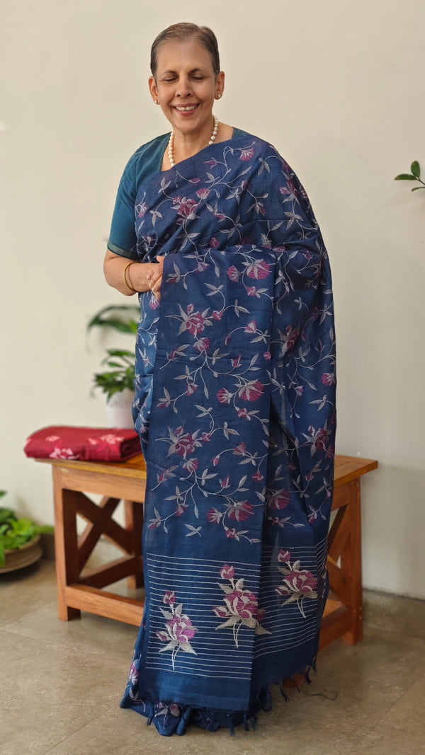 Classic blue desi tussar silk saree - 637B