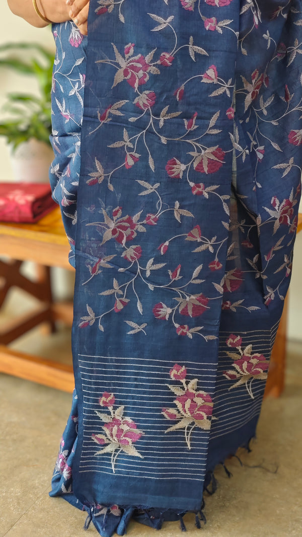 Classic blue desi tussar silk saree - 637B