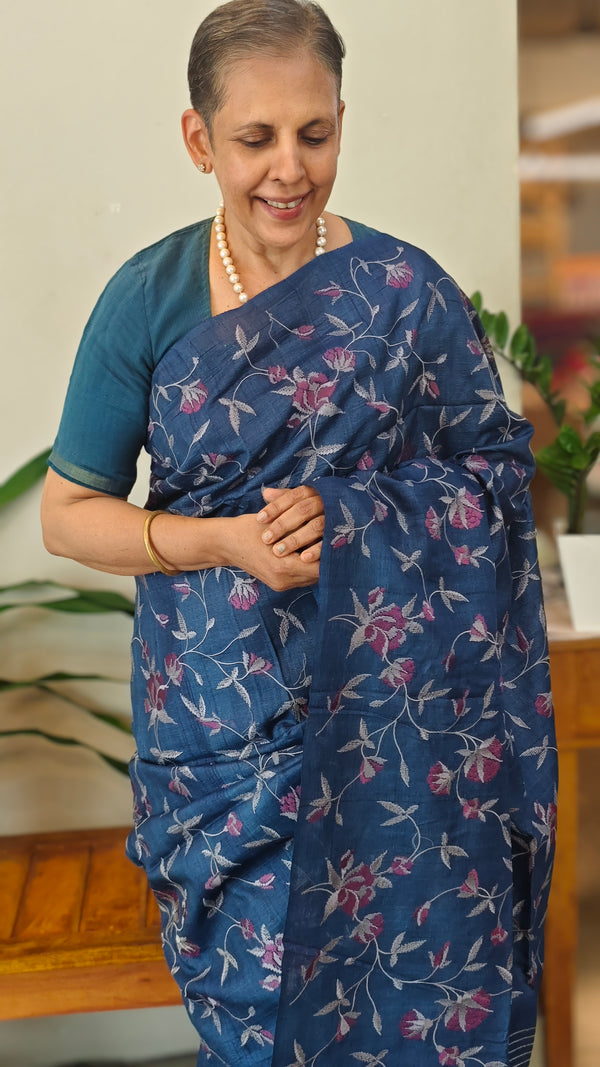 Classic blue desi tussar silk saree - 637B