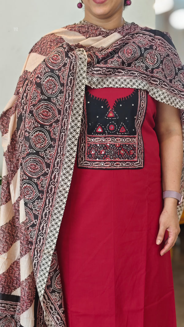 Maroon and Black cotton suit