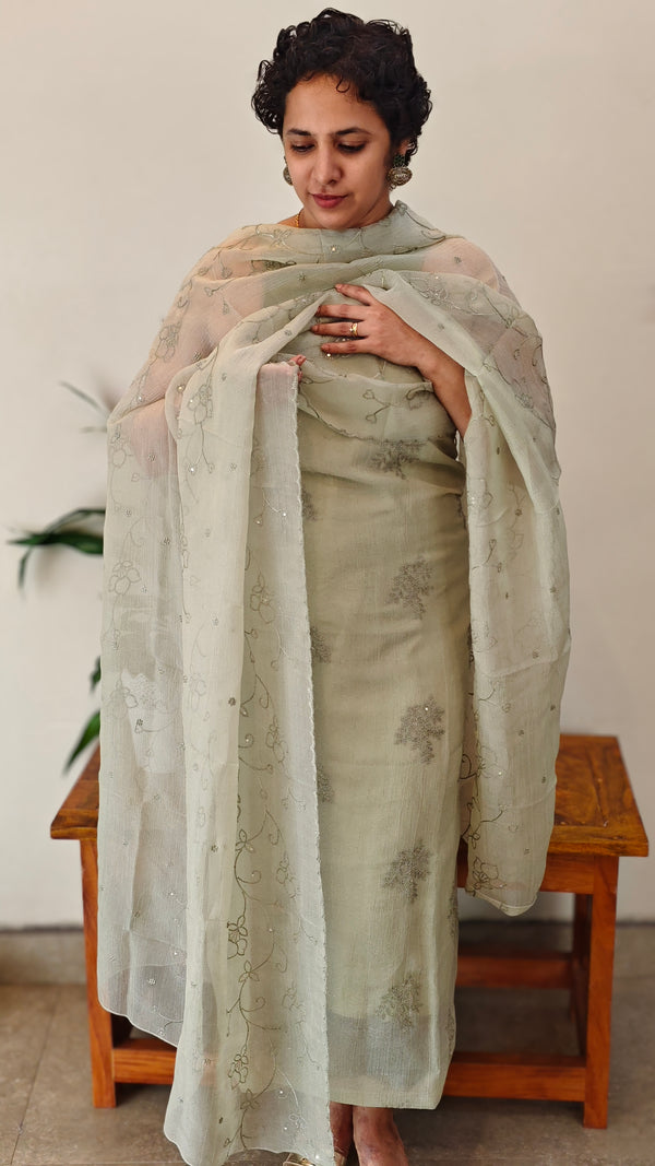 Sage green crushed organza suit - 6A20