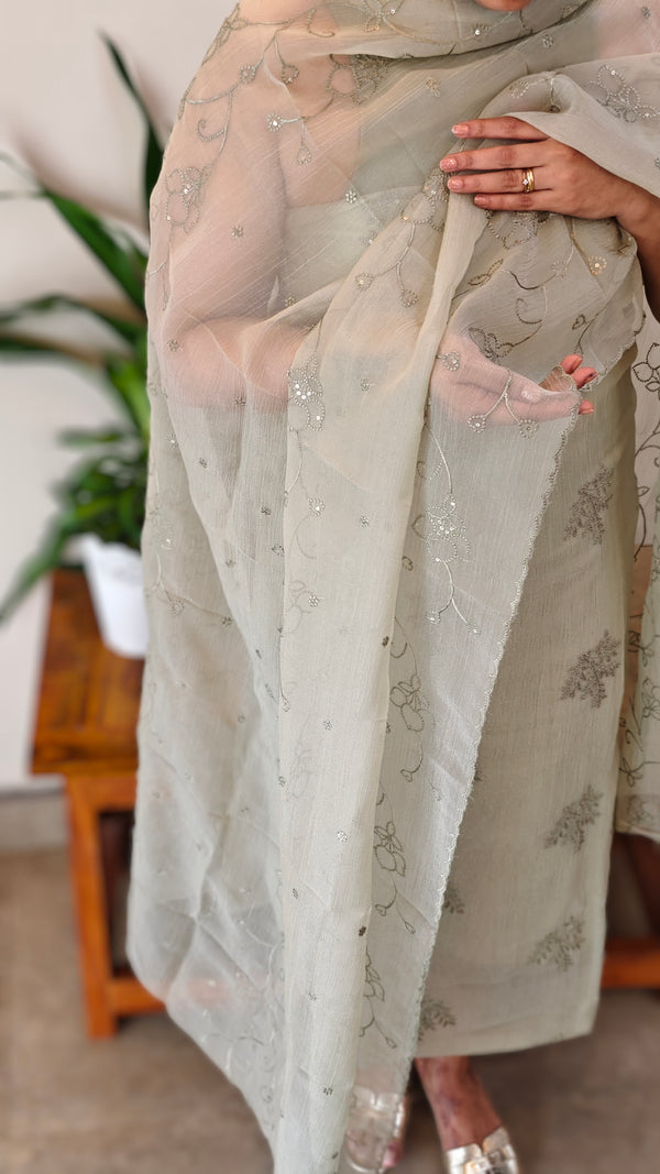 Sage green crushed organza suit - 6A20