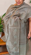 Green embroidered tussar silk suit