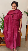 Dark pink embroidered tussar silk suit