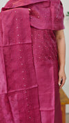 Dark pink embroidered tussar silk suit
