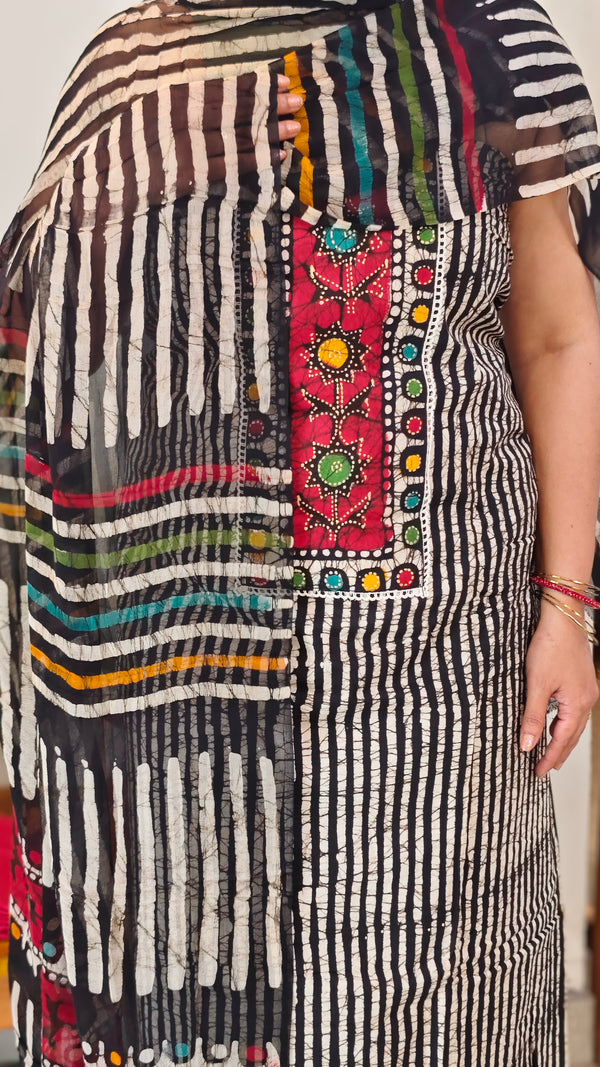 Black and white cotton suit - Red