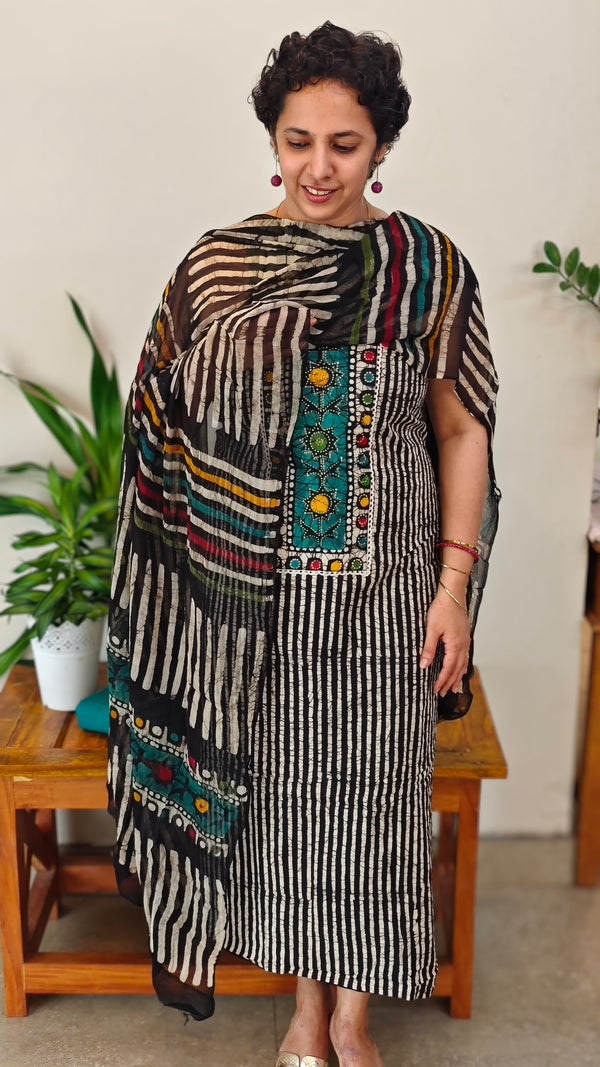 Black and white cotton suit - Turquoise