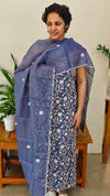 Blue embroidered net kota suit