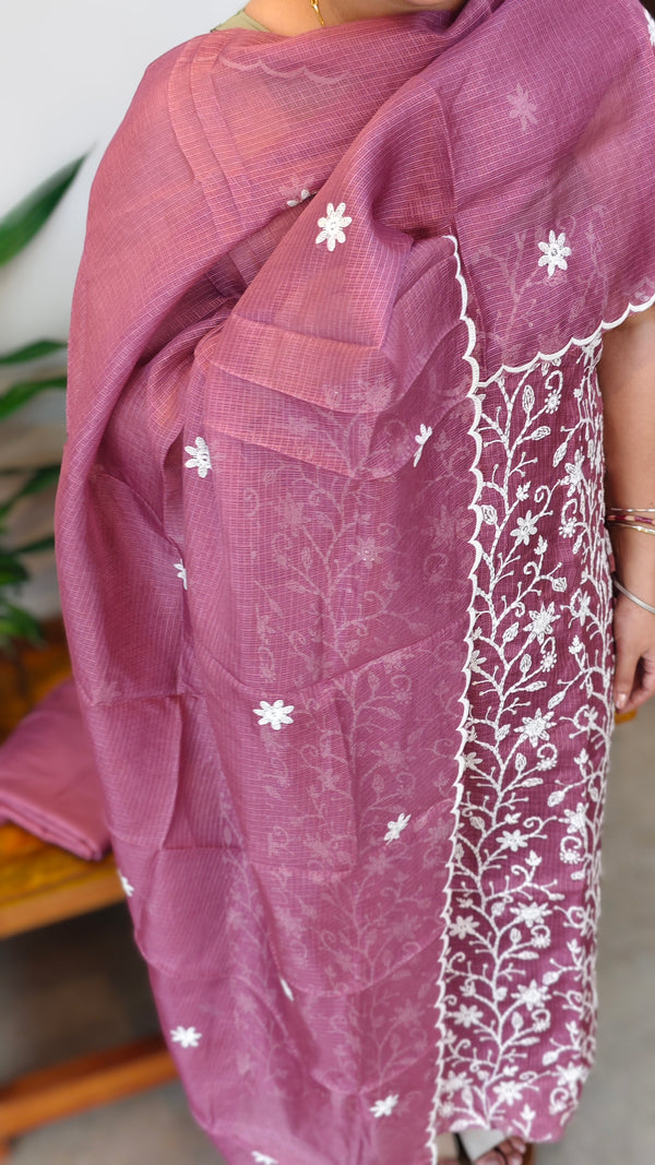 Mauve embroidered net kota suit