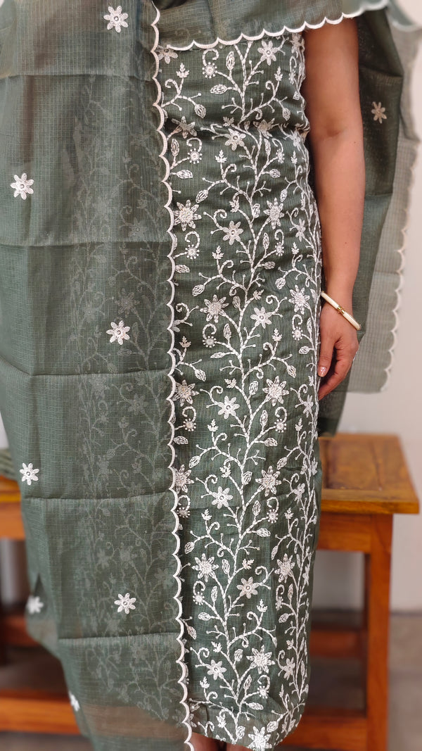 Forest Green embroidered net kota suit