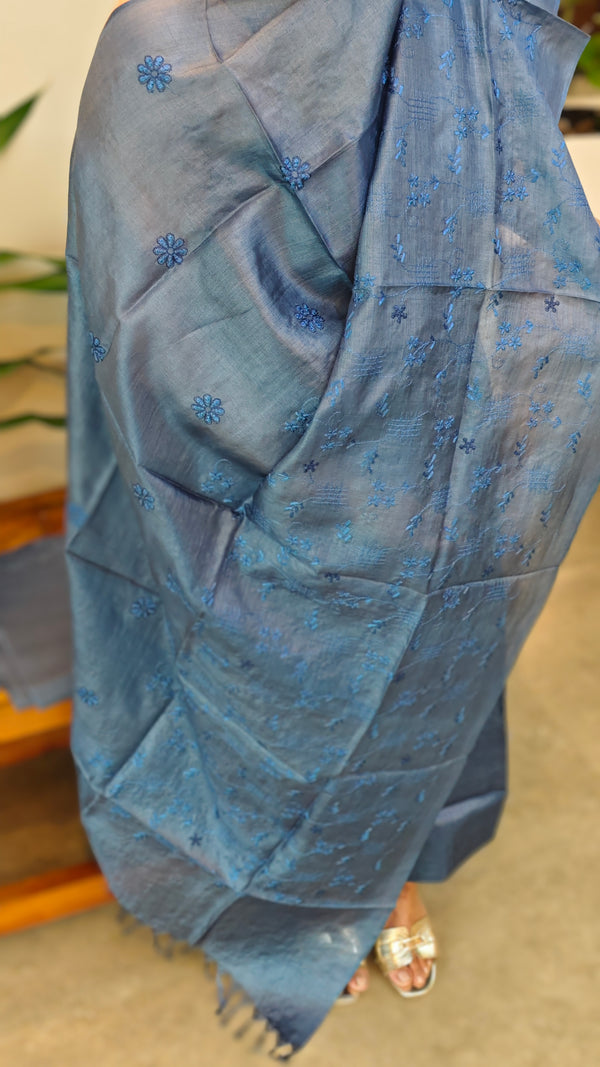 Classic blue tussar silk suit