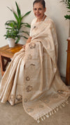 Beige Handloom Desi tussar silk applique saree
