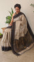 Beige and Black handloom desi tussar silk saree - A139