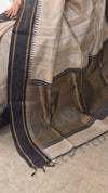 Beige and Black handloom desi tussar silk saree - A139