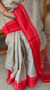 Beige and Red handoom desi tussar silk saree - A139