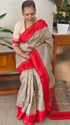 Beige and Red handoom desi tussar silk saree - A139