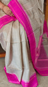 Beige and Magenta handloom desi tussar silk saree - A139