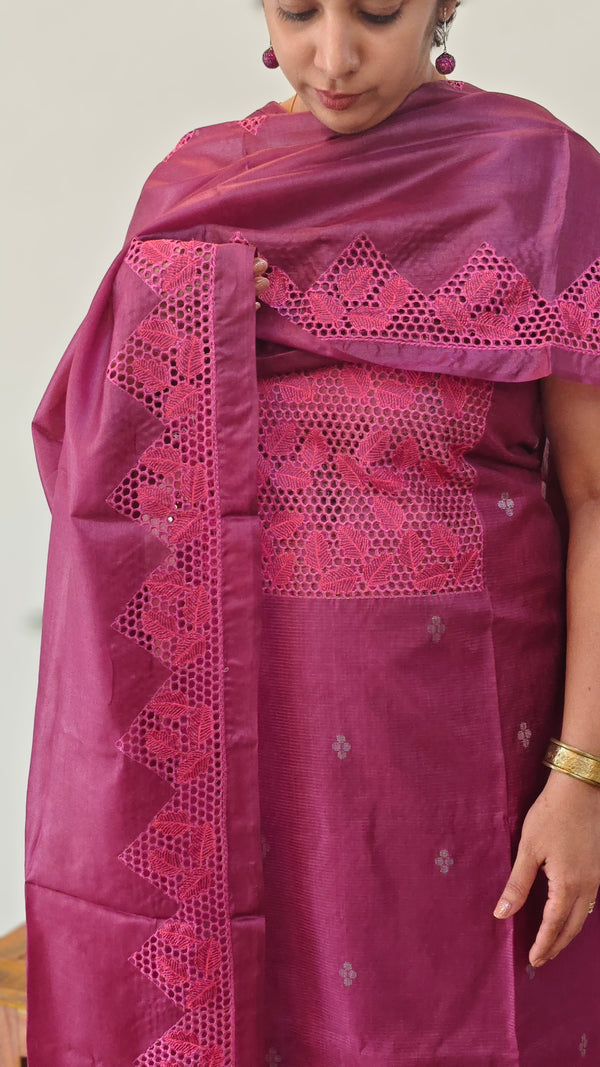 WZCW - Wine shade cutwork tussar silk suit