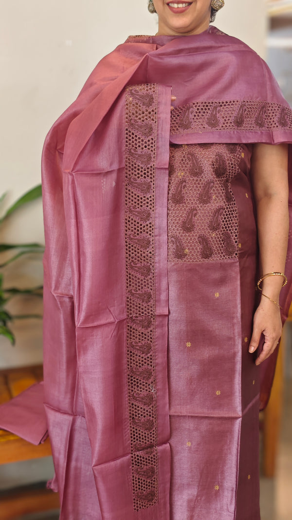WZCW - Mauve Cutwork Tussar Silk Suit