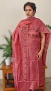 WZCW - Dusty Peach Cutwork Tussar silk suit