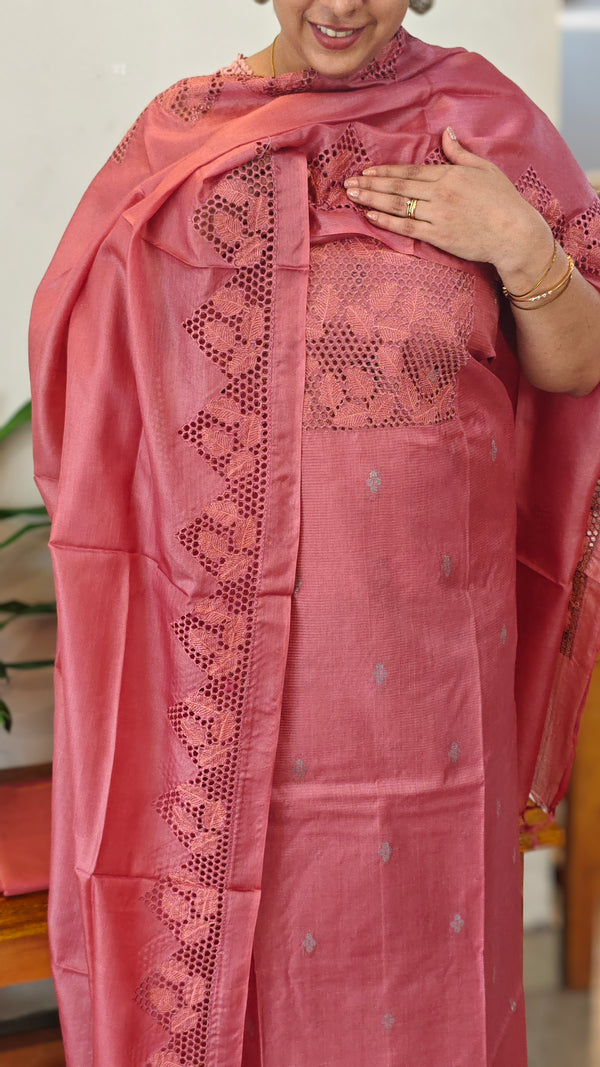 WZCW - Dusty Peach Cutwork Tussar silk suit