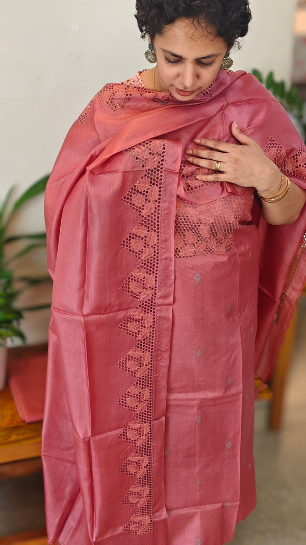 WZCW - Dusty Peach Cutwork Tussar silk suit