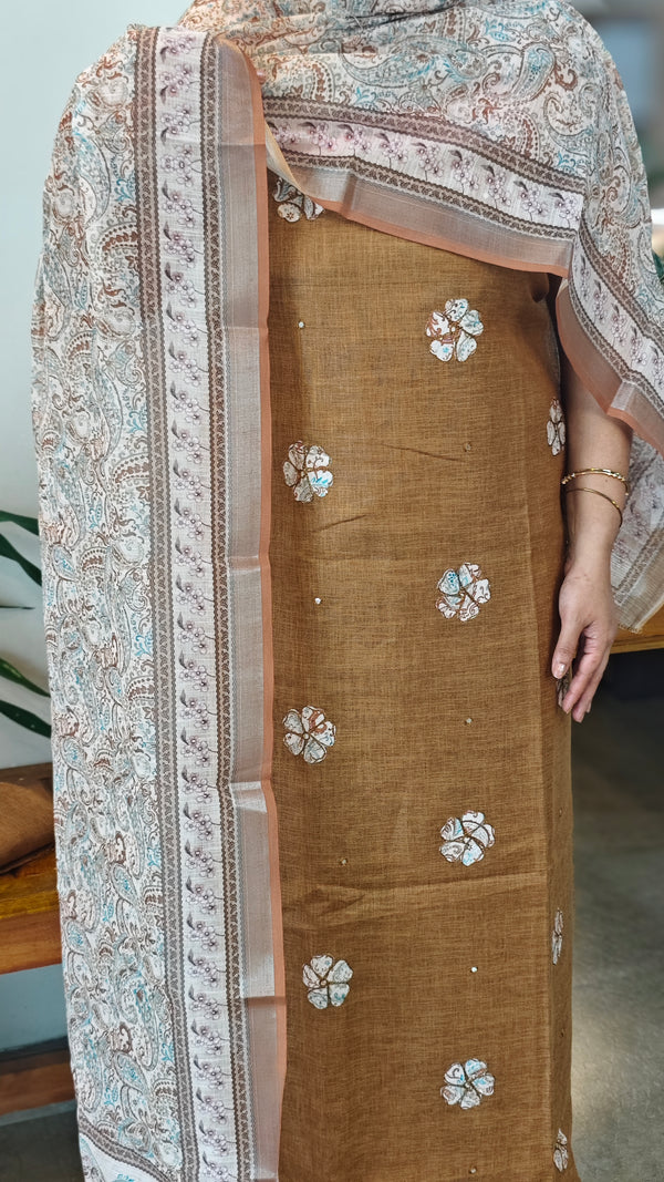 Brown linen salwar suit- LN428