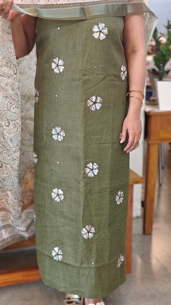 Green Linen salwar suit - LN428