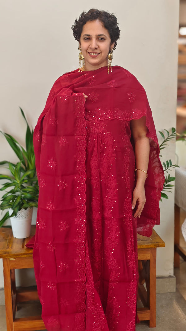 Maroon muslin salwar suit - 4418