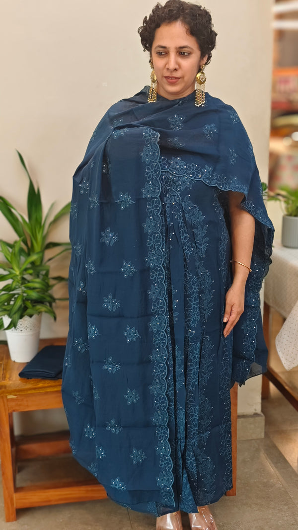 Classic blue muslin salwar suit - 4418