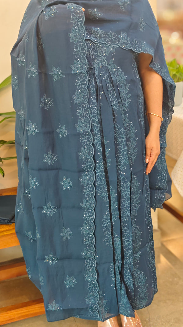 Classic blue muslin salwar suit - 4418