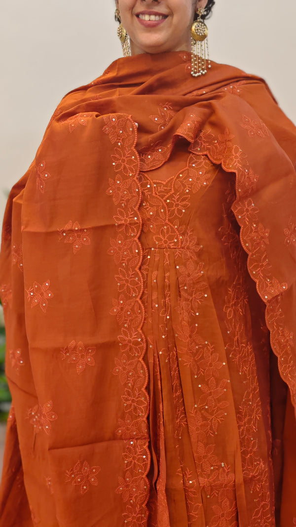 Rust orange muslin salwar suit - 4418