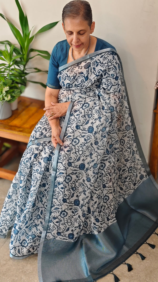 Indigo silky kota saree