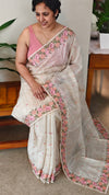 Light beige kota saree with cutwork - B