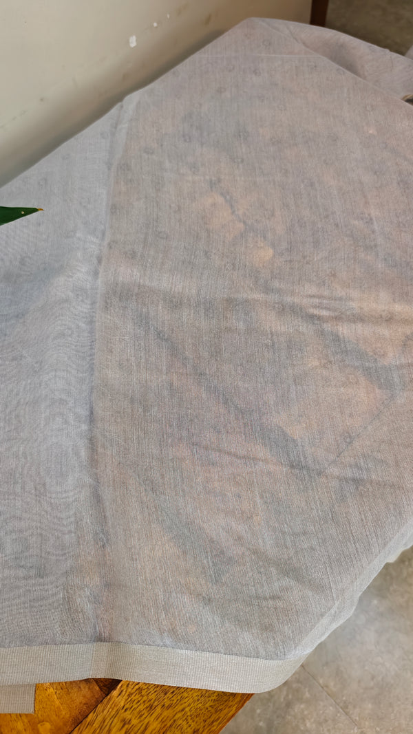 Floral printed light ash blended linen saree