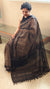 Black and beige blended linen saree