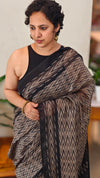 Black and beige blended linen saree