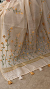 Light Beige and mustard Linen chanderi saree - X32
