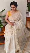 Light Beige and mustard Linen chanderi saree - X32