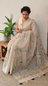 Light beige and Teal linen chanderi saree - X32