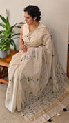 Light beige and Teal linen chanderi saree - X32