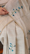 Light beige and Teal linen chanderi saree - X32