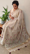 Light Beige and Dark pink linen chanderi saree - X32