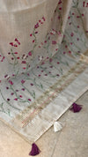 Light Beige and Dark pink linen chanderi saree - X32