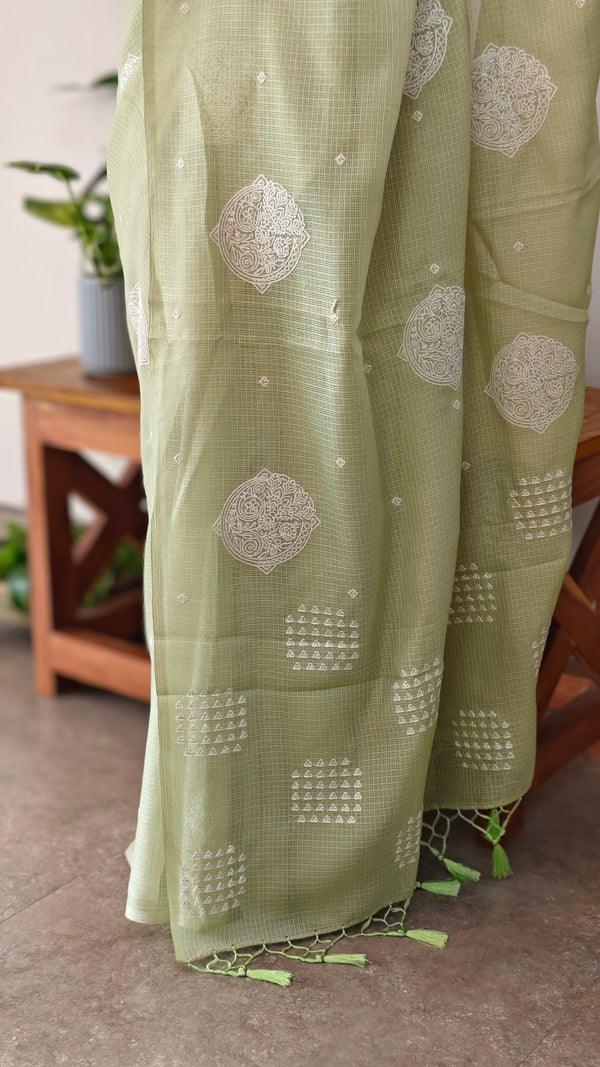 Pista Green embroidered net kota saree
