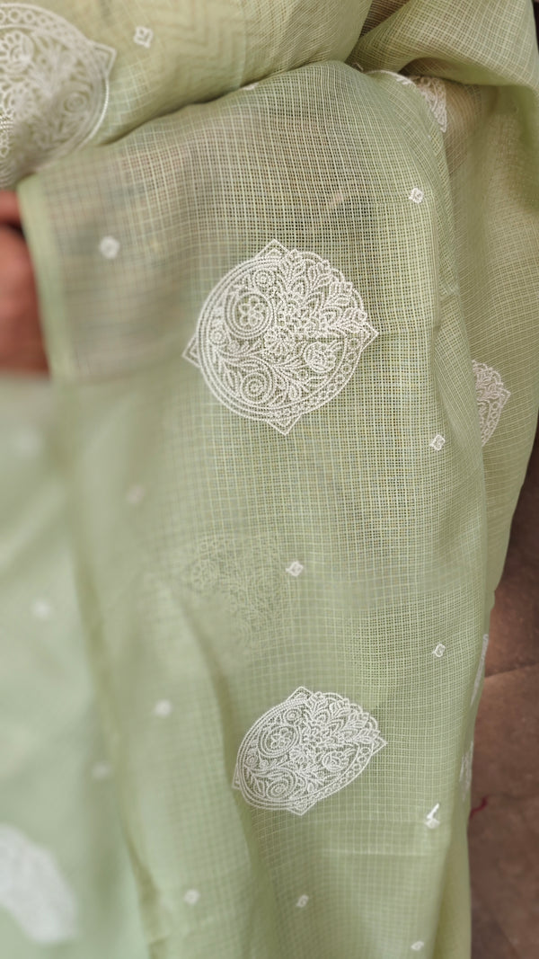 Pista Green embroidered net kota saree