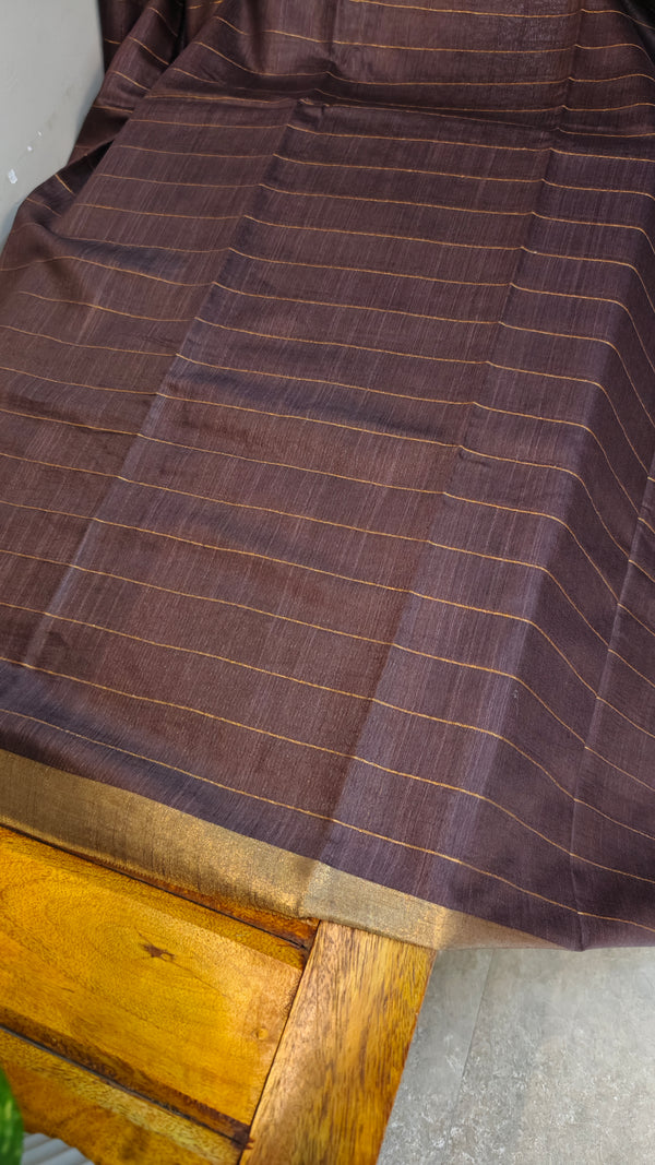 Coffee brown checked bagalpuri silk saree - BPR3