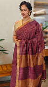 Wine shade checked bagalpuri silk saree - BPR3
